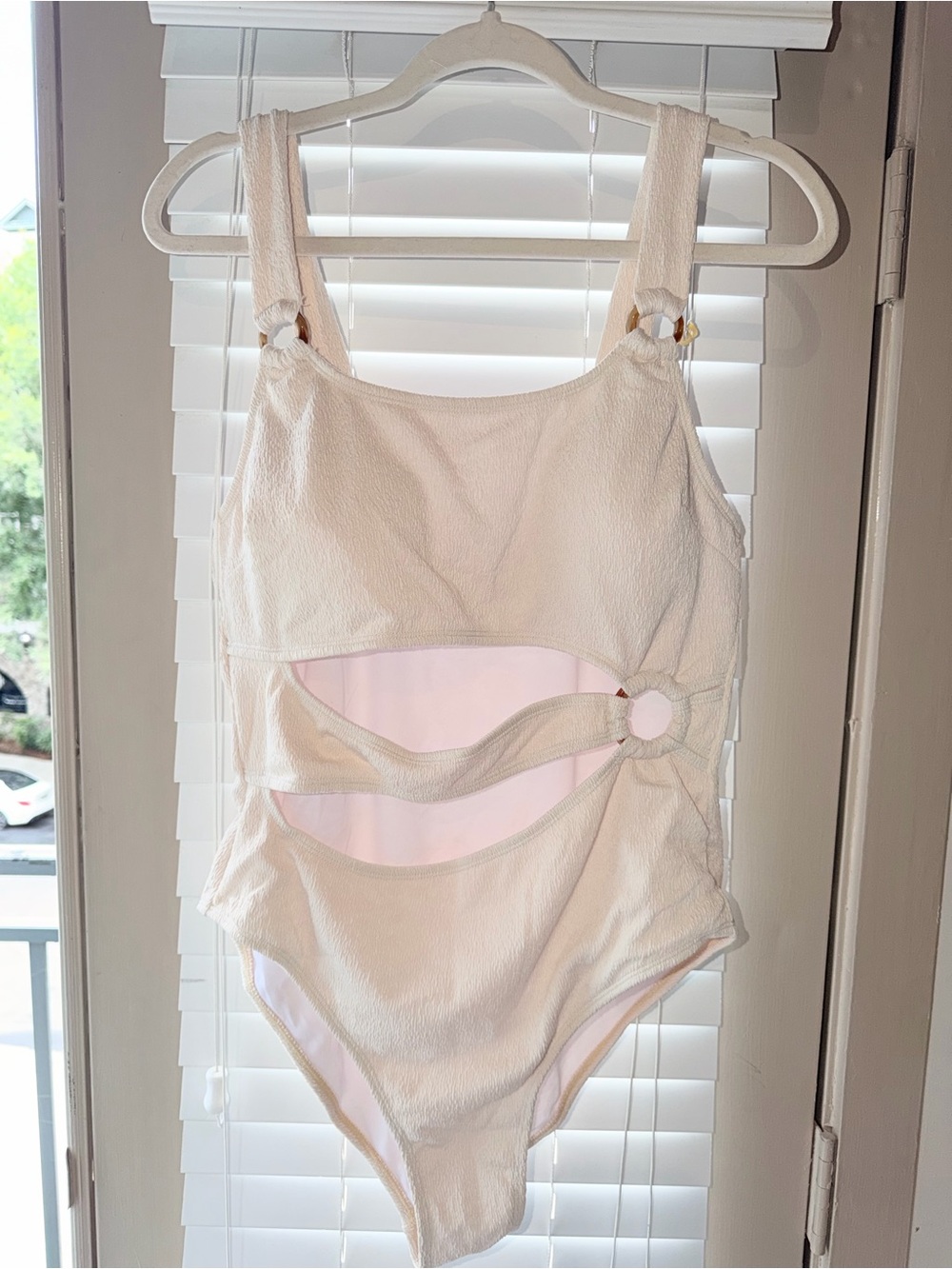 Fashion Nova White Cutout One-Piece Swimsuit with Ring Detail